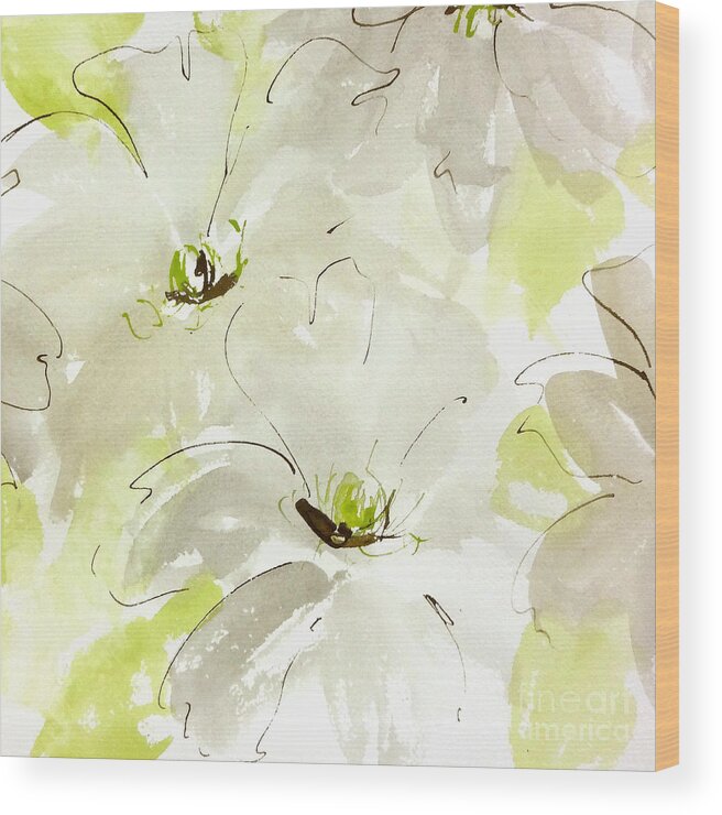 Original And Printed Watercolors Wood Print featuring the painting Silver Clematis by Chris Paschke