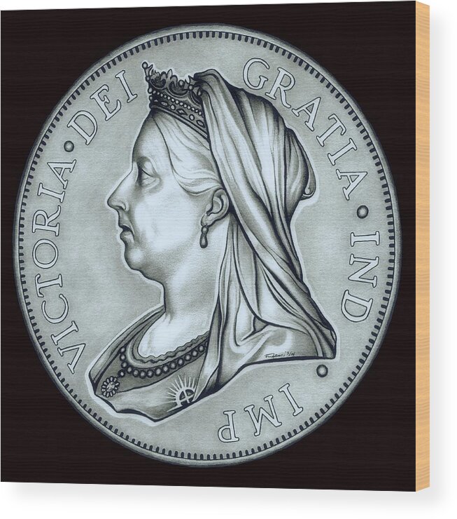 Coin Wood Print featuring the drawing Silver Royal Queen Victoria by Fred Larucci