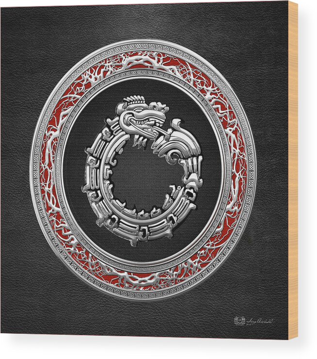 'treasure Trove' By Serge Averbukh Wood Print featuring the digital art Silver Serpent God Quetzalcoatl by Serge Averbukh