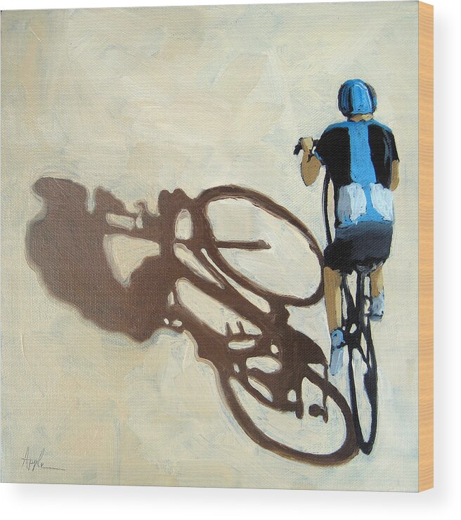 Bicycling Wood Print featuring the painting Single Focus bicycle art by Linda Apple