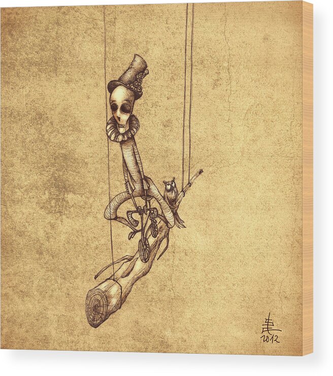 Illustration Art Wood Print featuring the painting Skeleton On Cycle by Autogiro Illustration