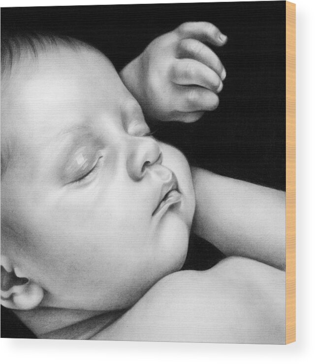 Pencil Drawing Wood Print featuring the drawing Sleeping Baby by Natasha Denger