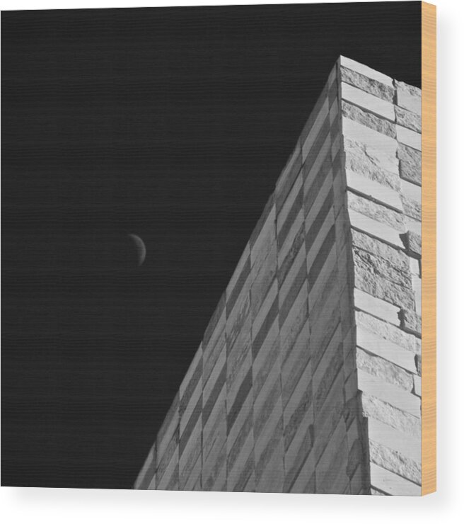 Moon Wood Print featuring the photograph Sliver Moon and Wall by Eric Tressler