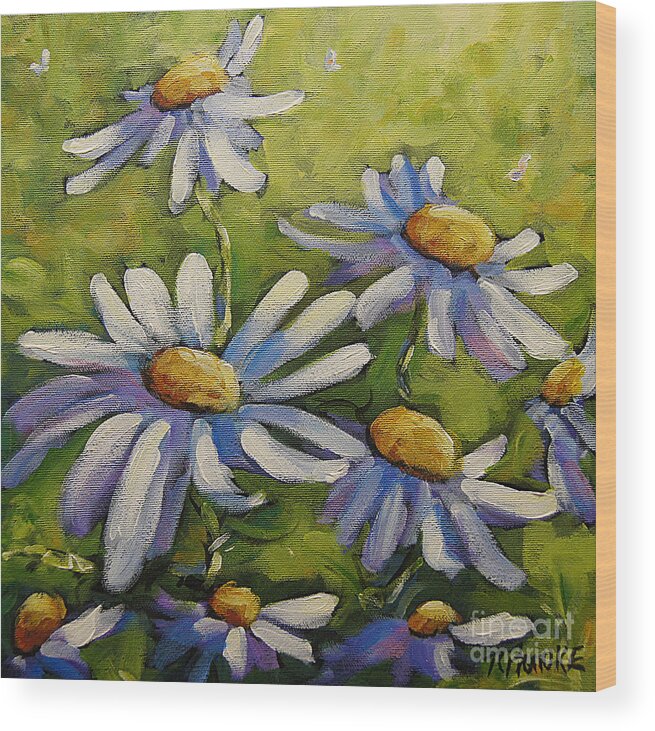 Daisies Flowers Wood Print featuring the painting Smiling Daisies by Prankearts by Richard T Pranke