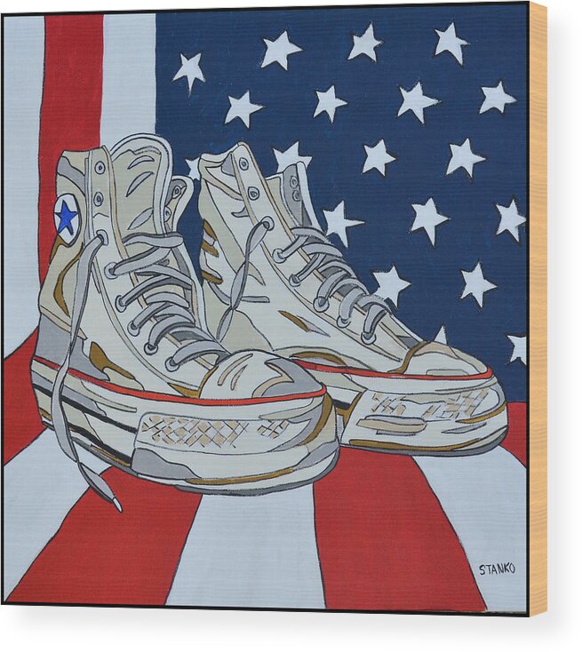  Stanko Paintings Wood Print featuring the painting Sneakers 9 by Mike Stanko