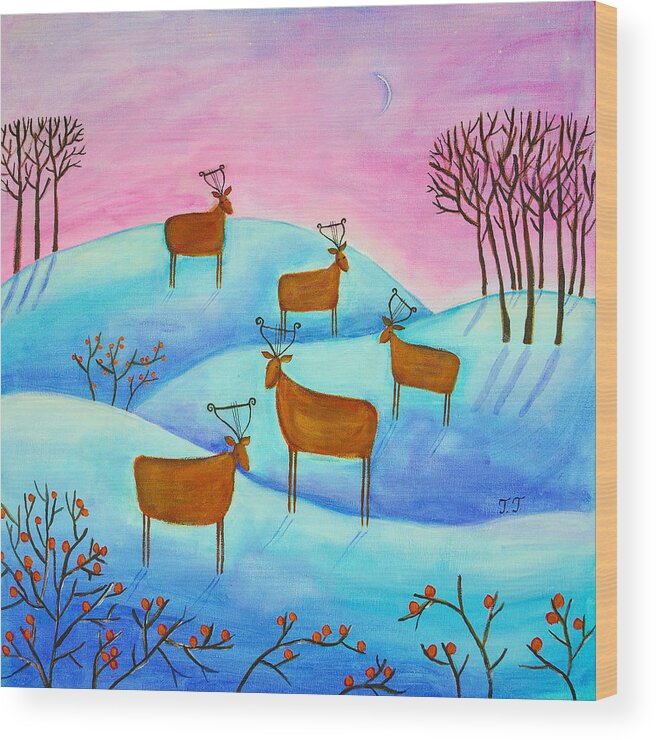 Winter Painting Wood Print featuring the painting Sniffing the Snow by Teodora Totorean