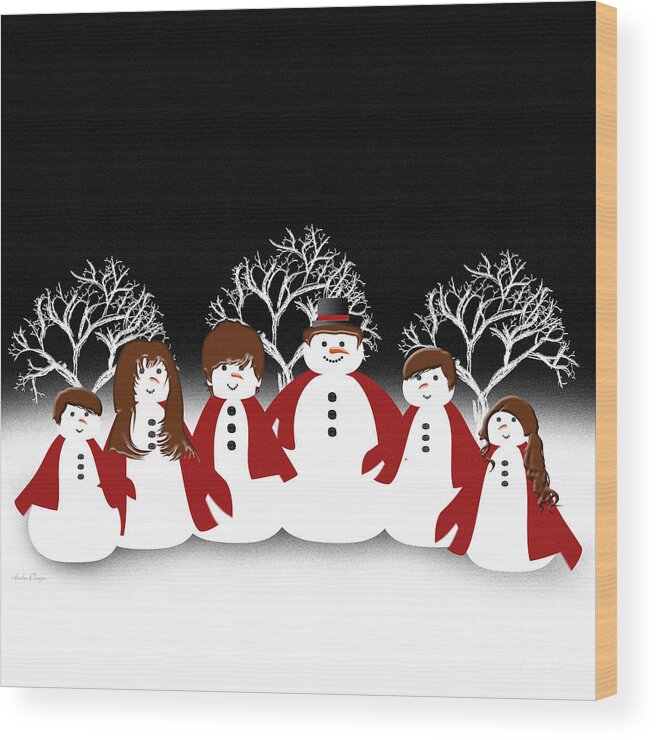 Andee Design Abstract Wood Print featuring the digital art Snow Family 2 Square by Andee Design