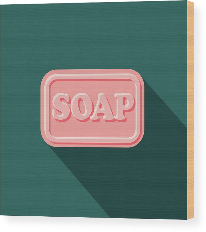 Art Wood Print featuring the digital art Soap Flat Design Cleaning Icon With by Bortonia