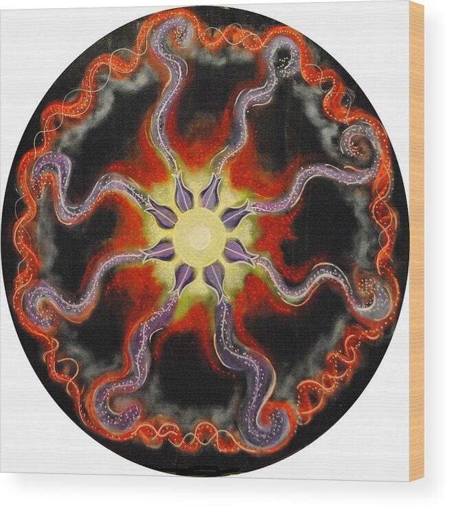 Sun Wood Print featuring the painting Solar Soul Red Illumination by Patricia Arroyo