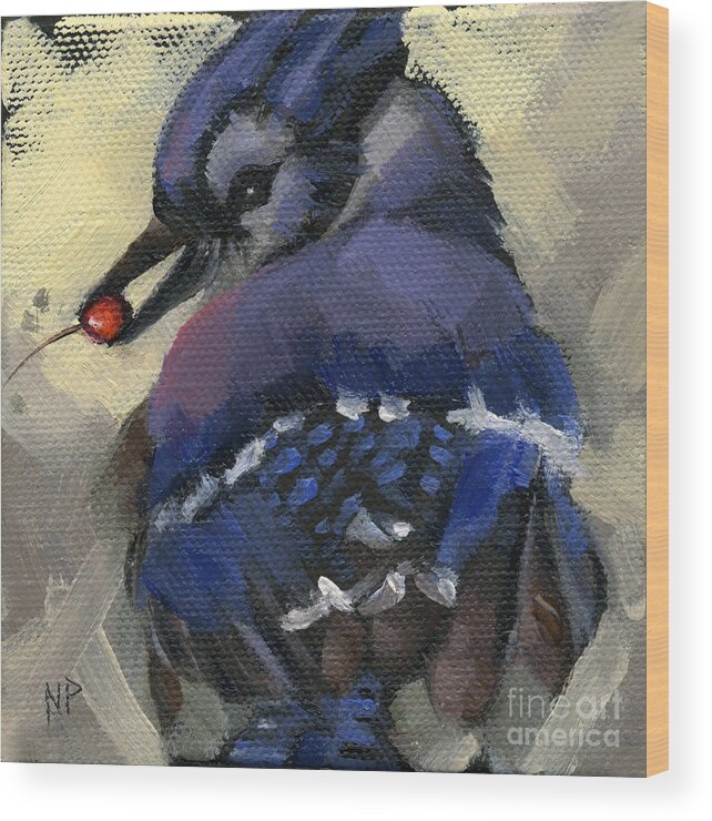 Blue Jay Wood Print featuring the painting SOLD - Finder's Keepers by Nancy Parsons