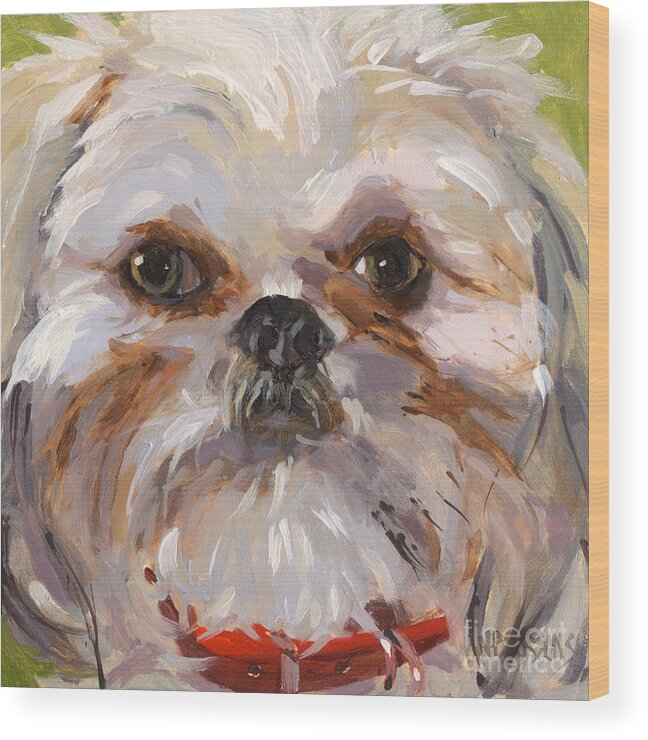 Shih Tzu Wood Print featuring the painting SOLD I'll Be Your Best Friend by Nancy Parsons