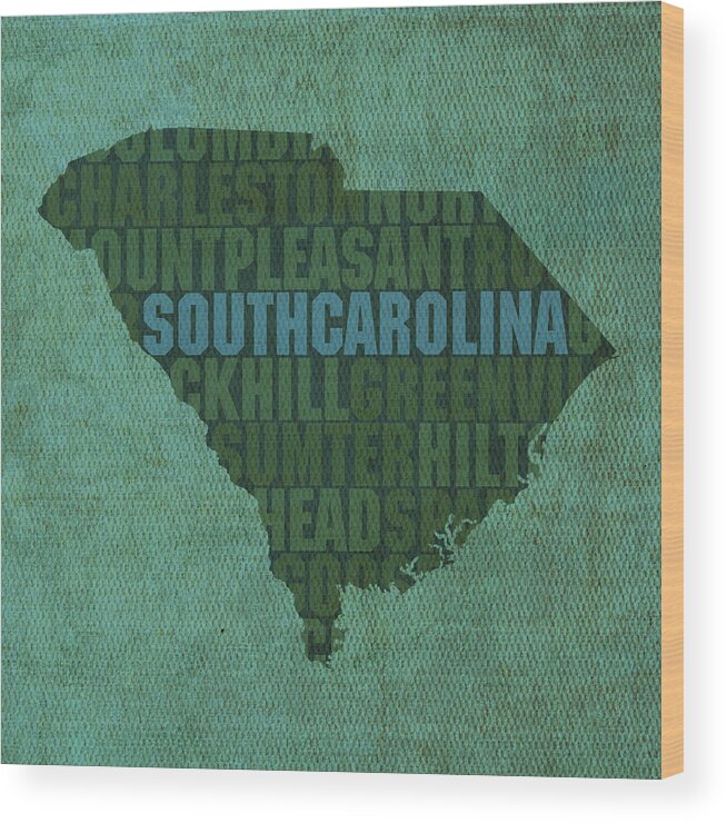 South Carolina Word Art State Map On Canvas Wood Print featuring the mixed media South Carolina Word Art State Map on Canvas by Design Turnpike