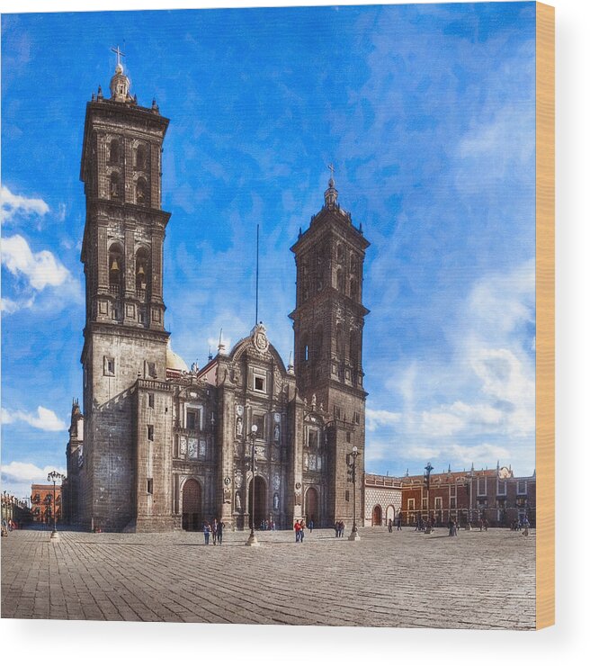 Puebla Wood Print featuring the photograph Spanish Colonial Cathedral of Puebla Mexico by Mark Tisdale