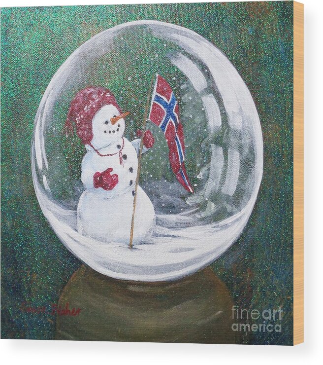 Snow Globe Wood Print featuring the painting Spirit of Norway by Susan Fisher