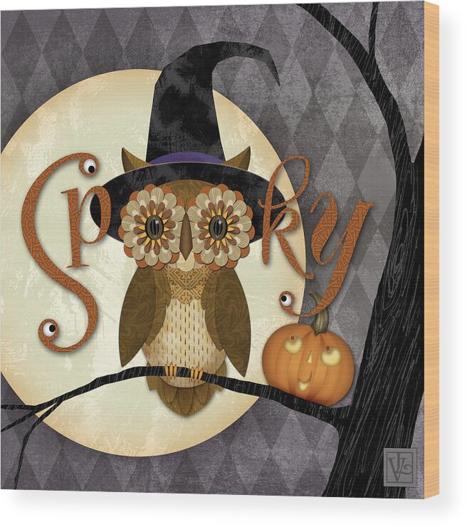 Halloween Wood Print featuring the digital art Spooky Owl by Valerie Drake Lesiak