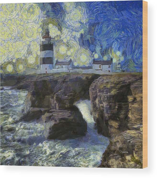 Hook Wood Print featuring the photograph Starry Hook Head Lighthouse by Nigel R Bell