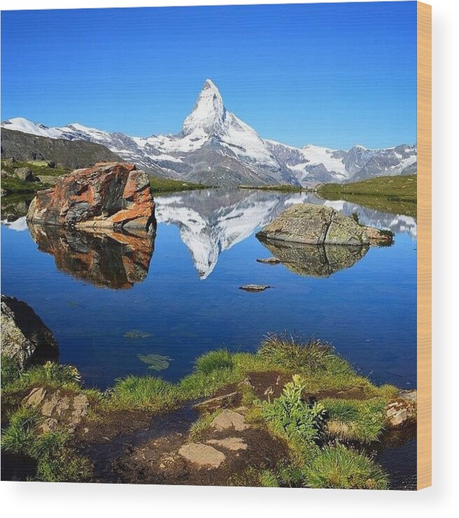 Stellisee Wood Print featuring the photograph #stellisee #zermatt #matterhorn by Mike Fletcher