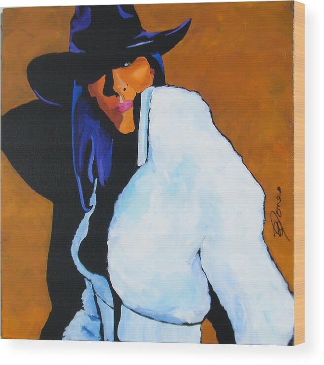 Cowgirl Wood Print featuring the painting Stetson Shadows by D R Jones
