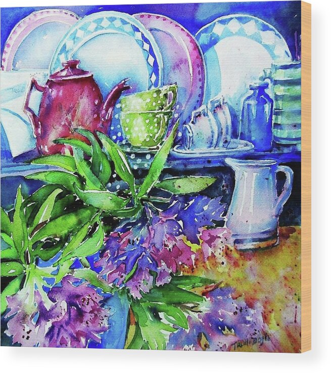 Rhodedondron Wood Print featuring the painting Still Life with Rhododendron by Trudi Doyle