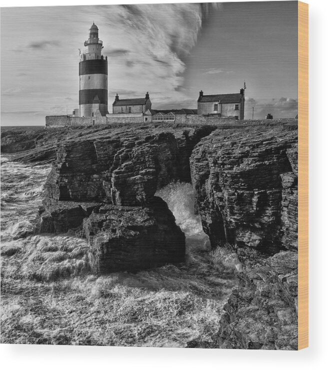 Hook Wood Print featuring the photograph Stormy day at Hook Head Lighthouse by Nigel R Bell