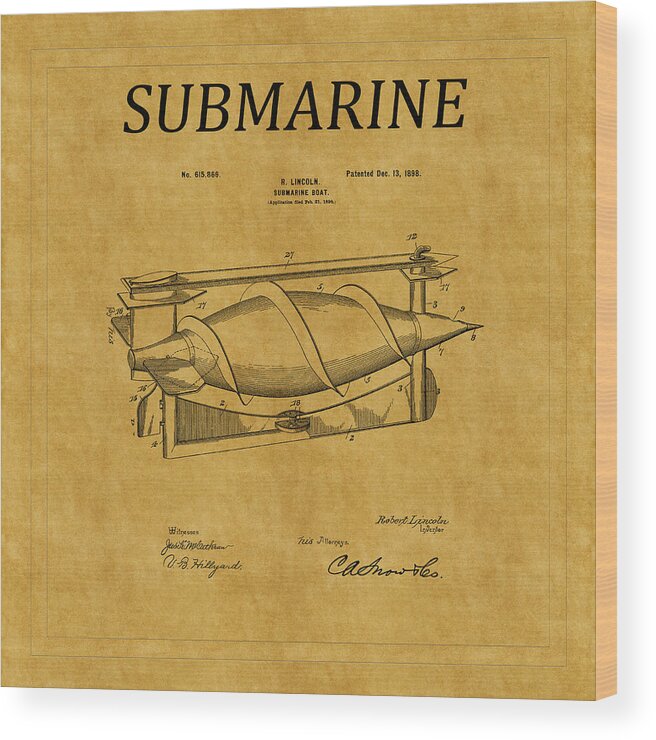 Sub Wood Print featuring the photograph Submarine Patent 3 by Andrew Fare