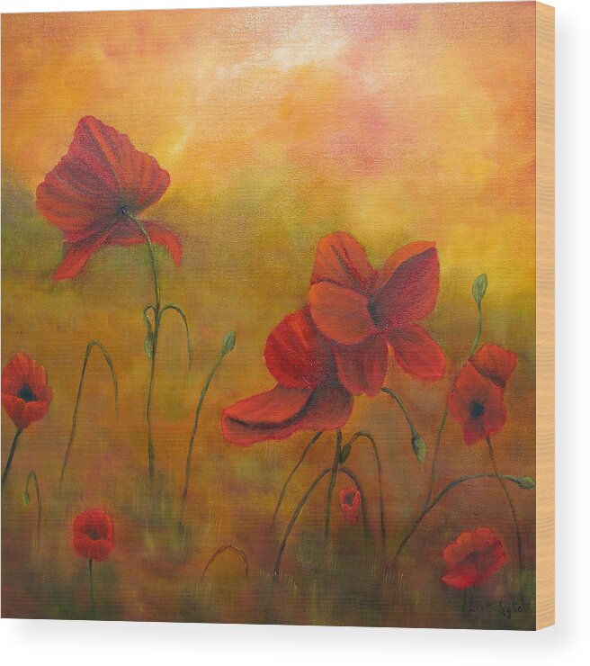 Poppies Wood Print featuring the painting Sun Dancers by Loretta Luglio