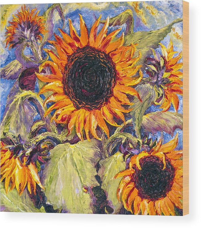 Sunflower Art Wood Print featuring the painting Sunflowers by Paris Wyatt Llanso