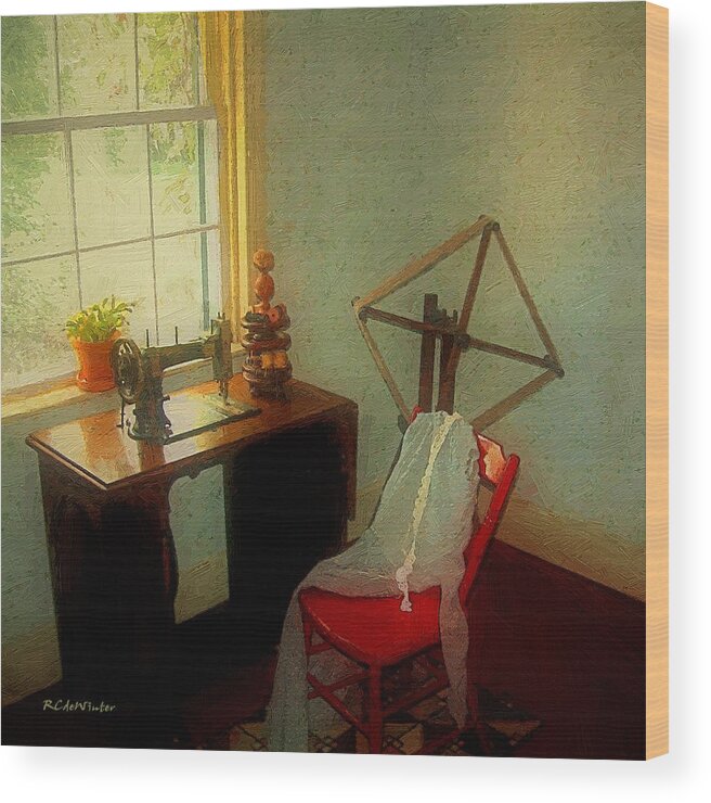 Antiques Wood Print featuring the painting Sunny Sewing Room by RC DeWinter