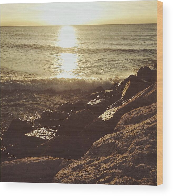 Sunrise Wood Print featuring the photograph Sunrise by the Rocks by Nikki Watson  McInnes