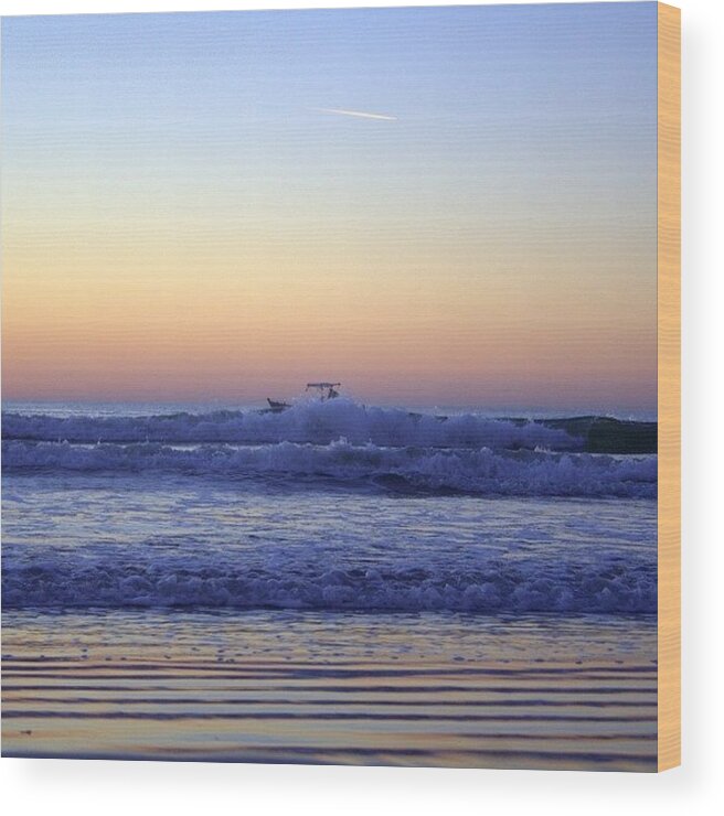 Seaside Wood Print featuring the photograph #sunset #tramonto #sea #waves #sky by Mariana Mincu