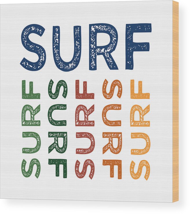 Surf Wood Print featuring the digital art Surf Cute Colorful by Flo Karp