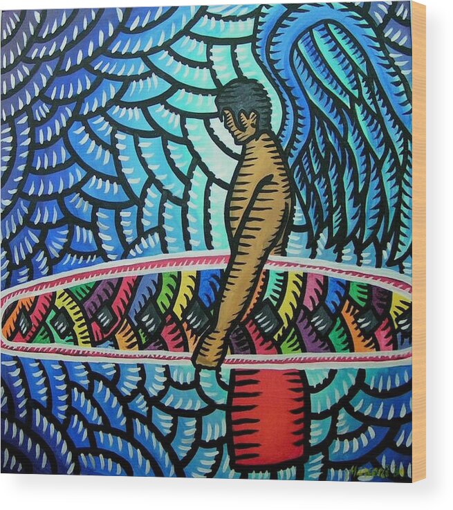  Wood Print featuring the painting Surfer Angel 2009 by Marconi Calindas
