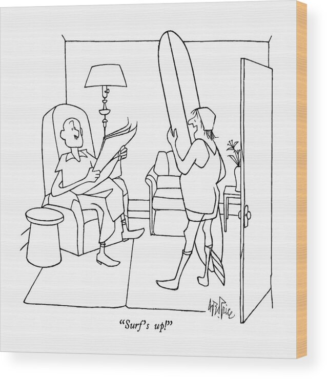 

 Unattractive Wife Wood Print featuring the drawing Surf's Up! by George Price