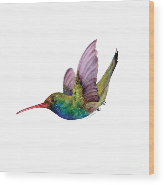 Bird Wood Print featuring the painting Swooping Broad Billed Hummingbird by Amy Kirkpatrick