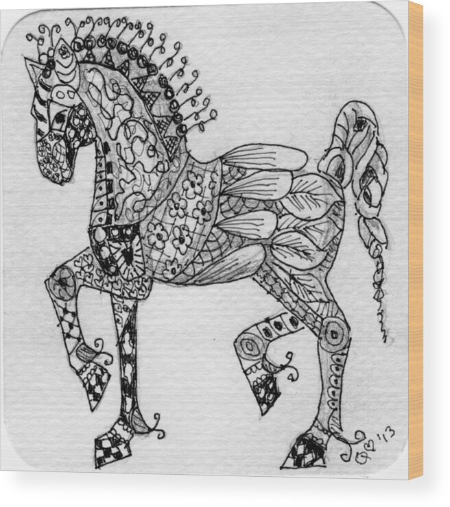 Zentangle Wood Print featuring the drawing Tangle Horse 1 by Quwatha Valentine