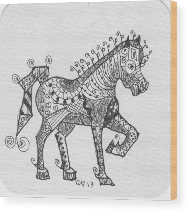 Zentangle Wood Print featuring the drawing Tangle Horse 2 by Quwatha Valentine