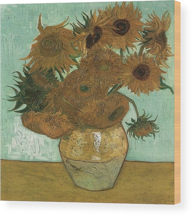 Sunflowers Wood Print featuring the photograph Textured Van Gogh Still Life by Florene Welebny