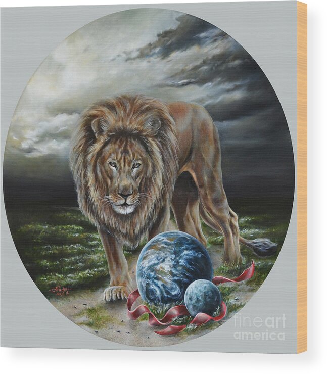 Lion Wood Print featuring the painting The art of war by Lachri