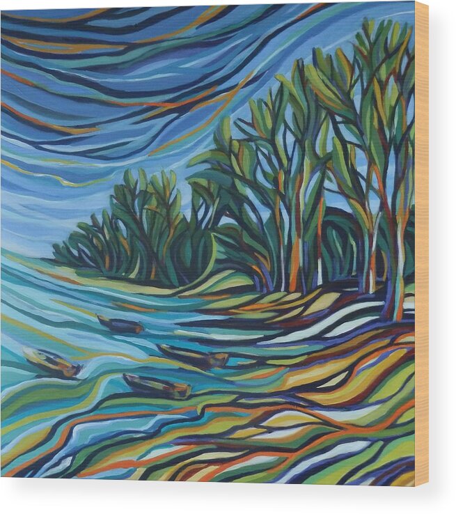 Bay Wood Print featuring the painting The Bay in Colors by Zofia Kijak