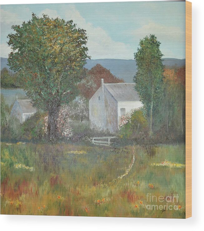 Landscape Wood Print featuring the painting The Country House by Suzette Kallen