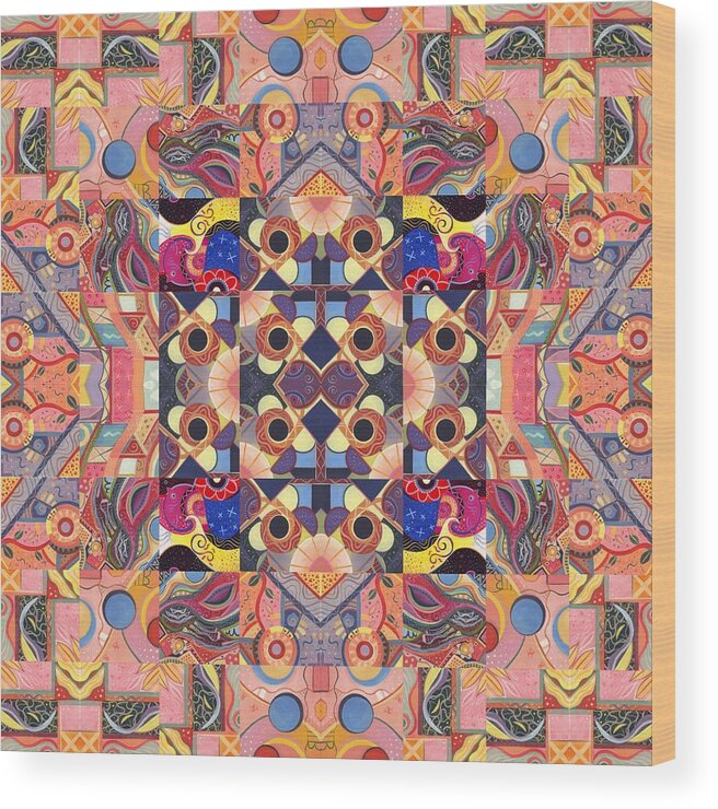 Abstract Wood Print featuring the painting The Joy of Design Mandala Series Puzzle 4 Arrangement 9 by Helena Tiainen