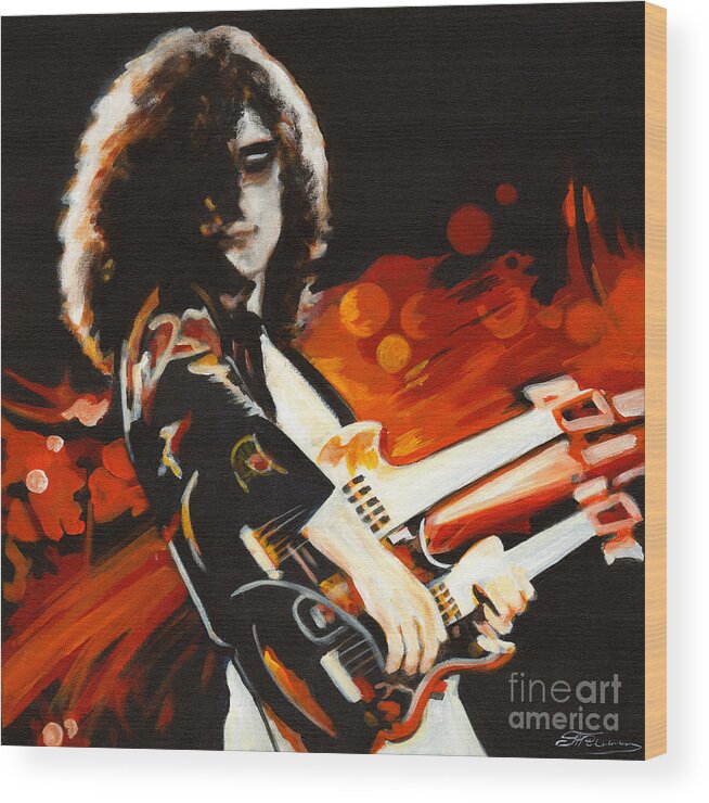 Tanya Filichkin Wood Print featuring the painting Stairway To Heaven. Jimmy Page by Tanya Filichkin