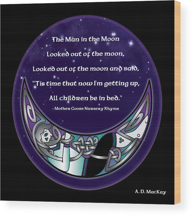 Celtic Art Wood Print featuring the digital art The Man in the Moon by Celtic Artist Angela Dawn MacKay