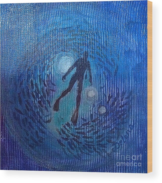 Diver Wood Print featuring the painting The ocean's web by Delona Seserman