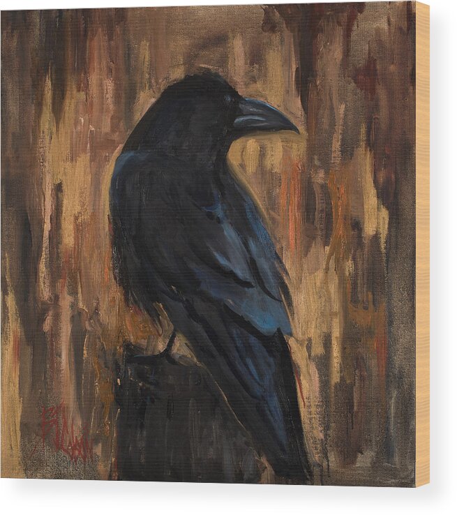 Raven Wood Print featuring the painting The Raven by Billie Colson