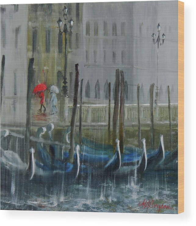 Venice Wood Print featuring the painting The Red Umbrella by Maryann Boysen