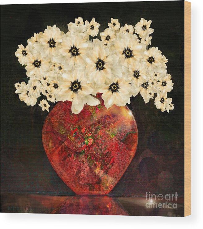 Floral Wood Print featuring the digital art The Red Vase by Mary Eichert