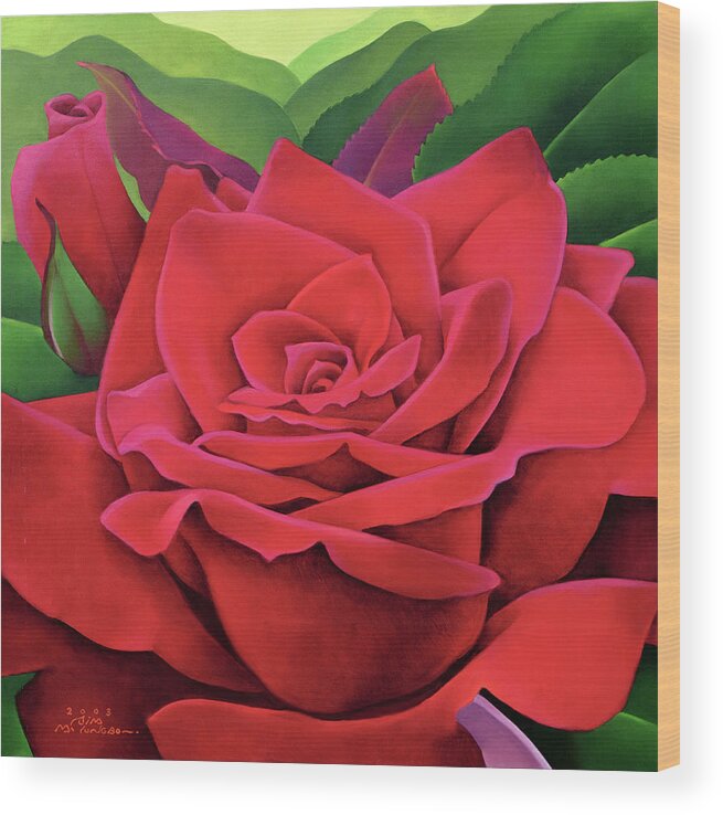 Flower Wood Print featuring the painting The Rose by Myung-Bo Sim