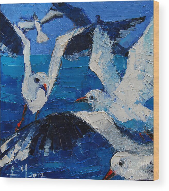 The Seagulls Wood Print featuring the painting The Seagulls by Mona Edulesco