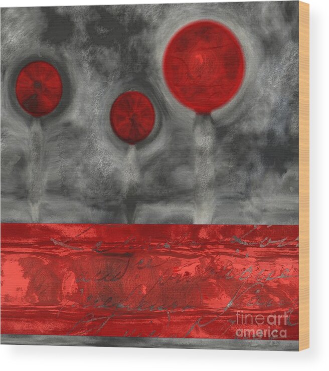 Red Trees Wood Print featuring the digital art The Three Trees - a01 by Variance Collections